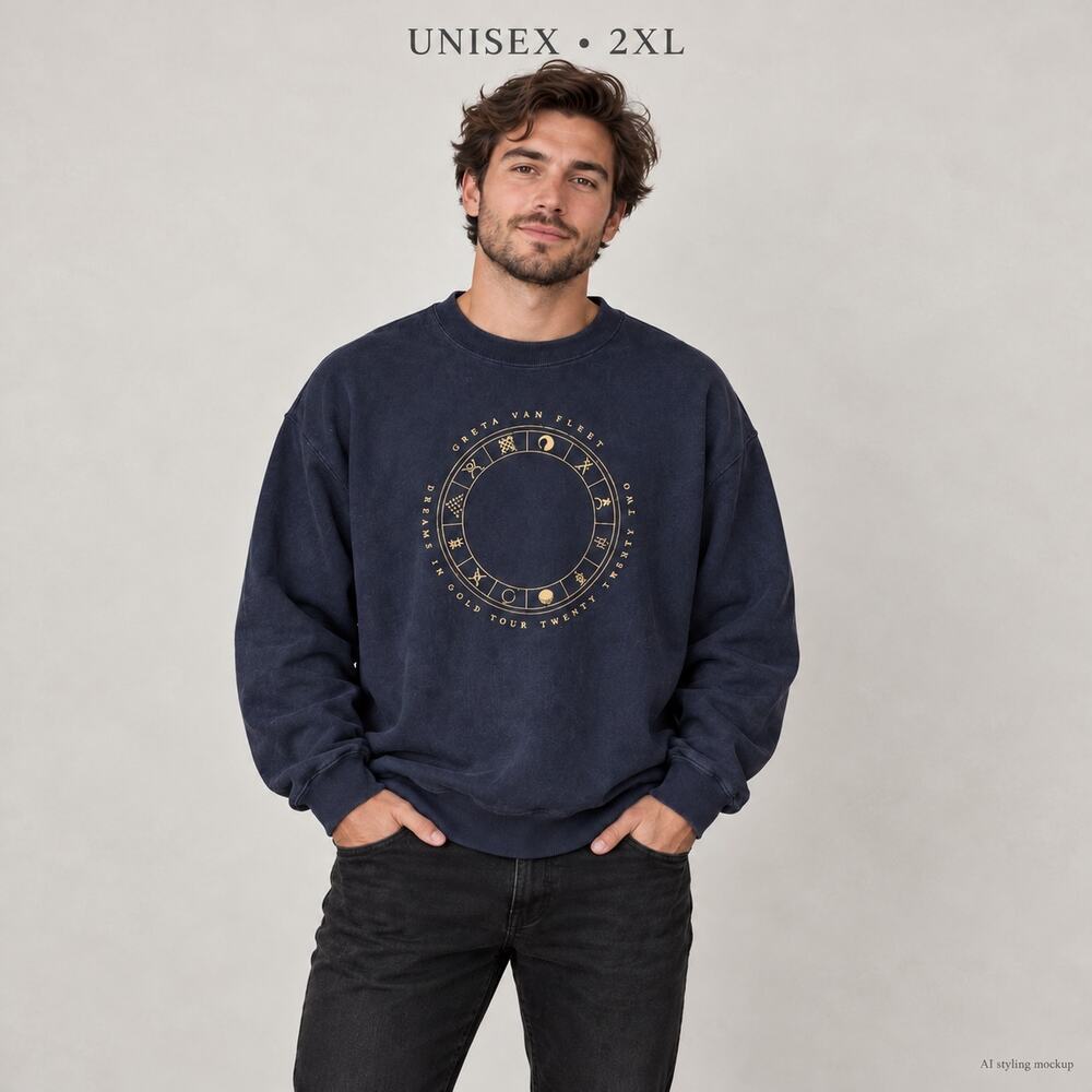 Greta Van Fleet Sweatshirt Unisex 2XL Navy Dream in Gold 2022 Tour Crewneck